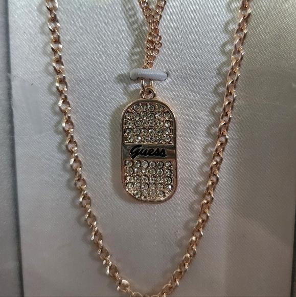 Guess Rose Gold Tone Rhinestones Heart Triple 3 Layered Necklace Earrings Set - Picture 5 of 10